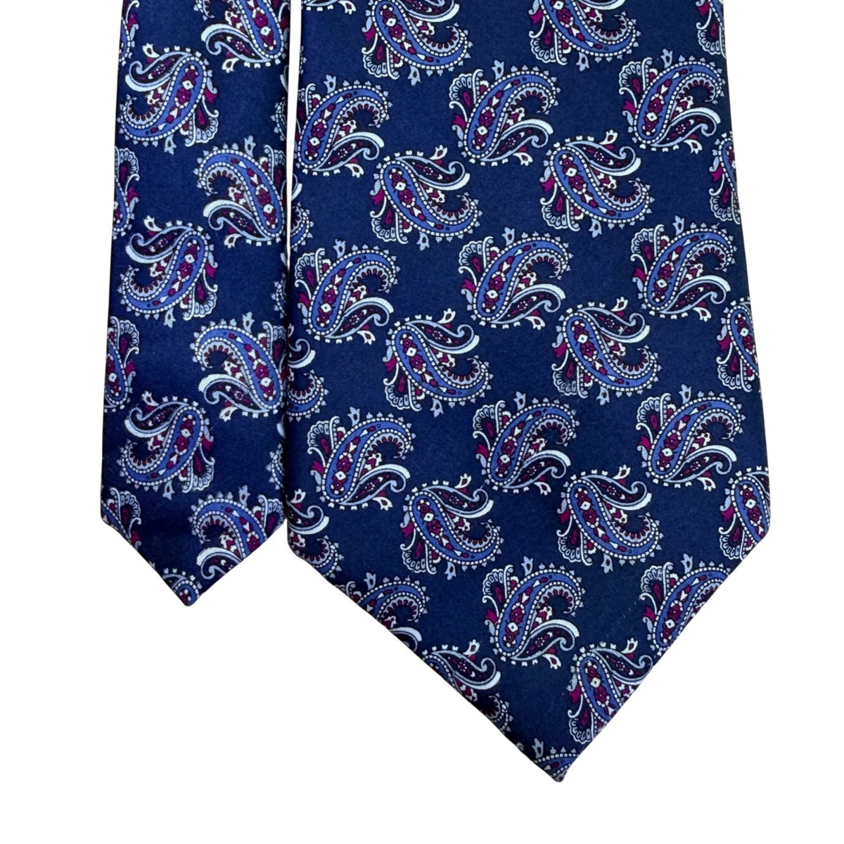 Christian D Mens Blue Silk Paisley Necktie Made In USA Fabric Woven In Italy