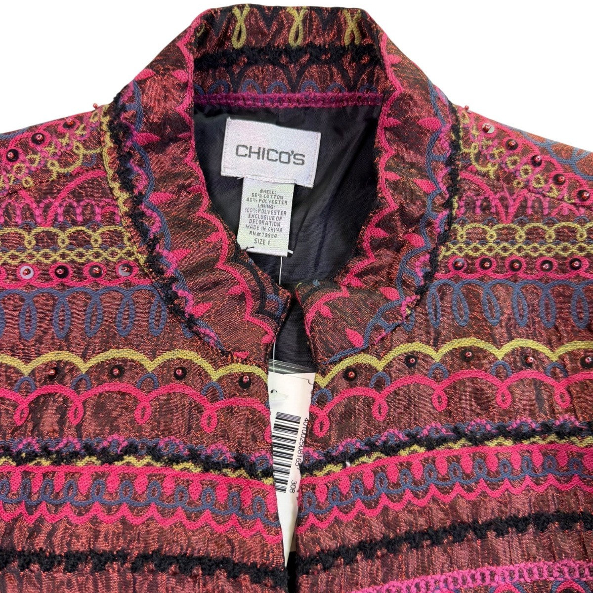 Chicos Womens Pink & Black Patterned Edanas LS Jacket Stylish Size 1