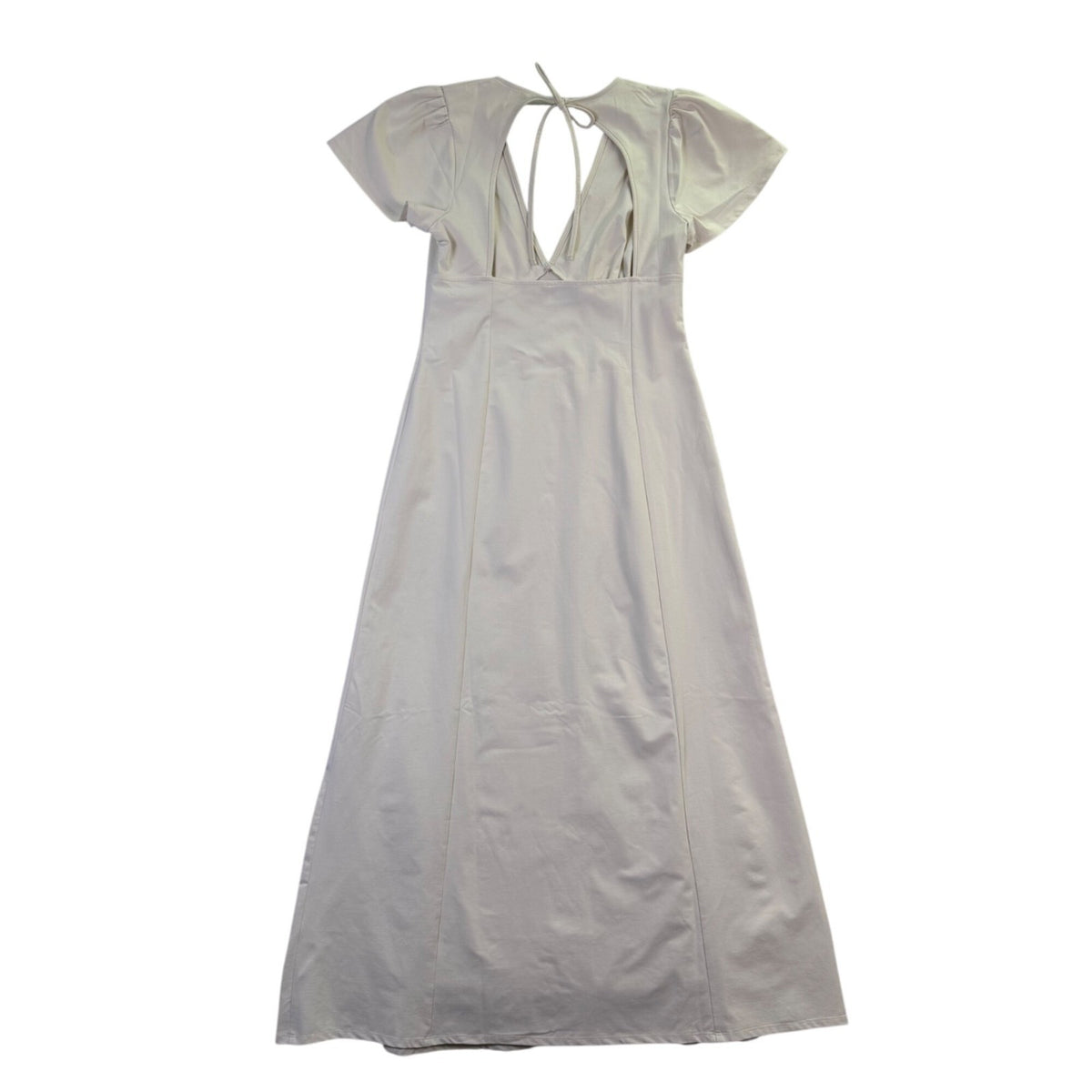 Asos Design Womens Ivory Maxi Dress Deep V Neck Tie Back Sz US 8 UK 12