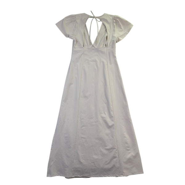 Asos Design Womens Ivory Maxi Dress Deep V Neck Tie Back Sz US 8 UK 12