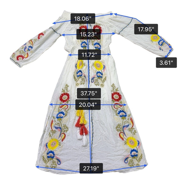 L’Atiste Women’s White Embroidered Off-Shoulder Maxi Dress Size S