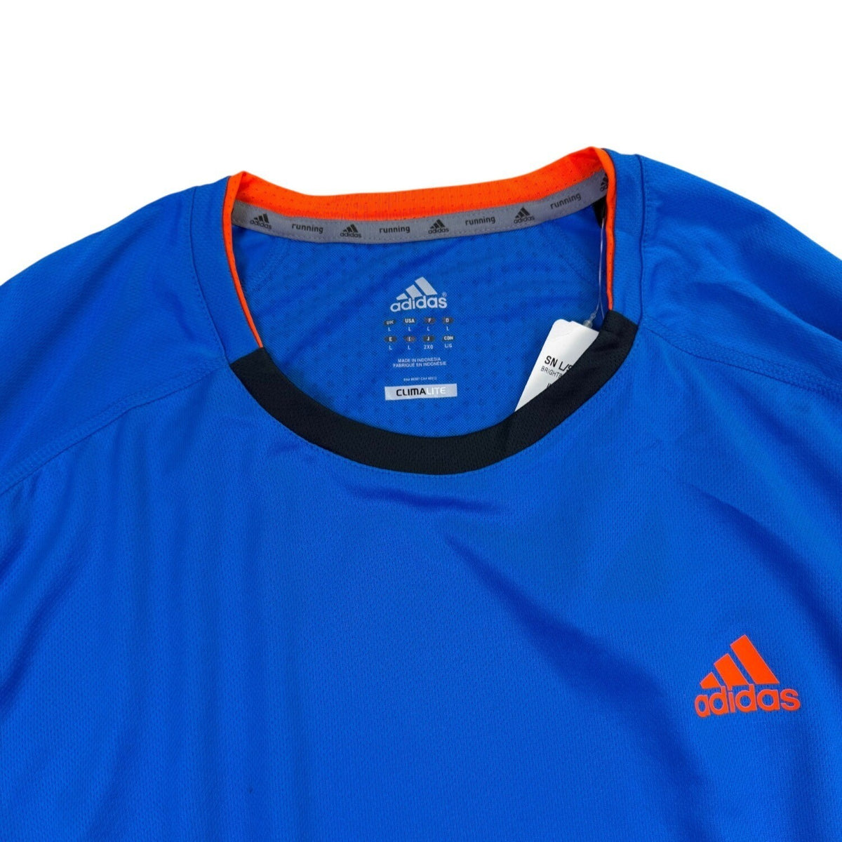 Adidas Mens Blue Long Sleeve ClimaLite Running Shirt W/ Orange Trim Size L