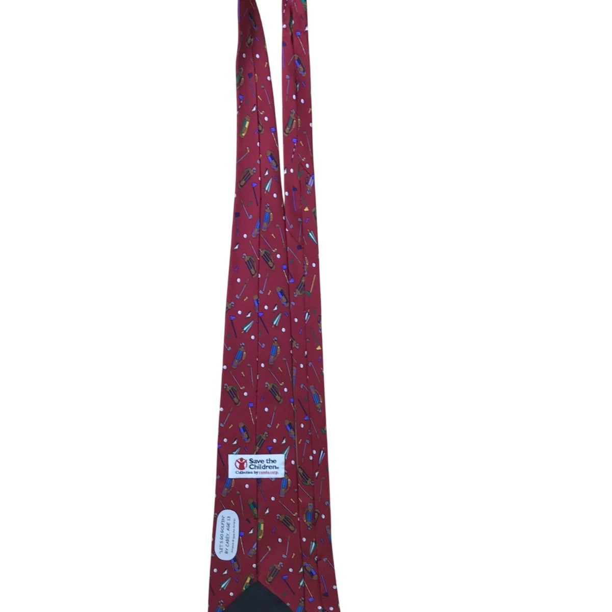 Save The Children Mens Red Silk Golf Themed Novelty Tie "Lets Go Golfin"