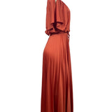 Vintage Style Rust Orange Maxi Dress With Belt & Flutter Sleeves S/M