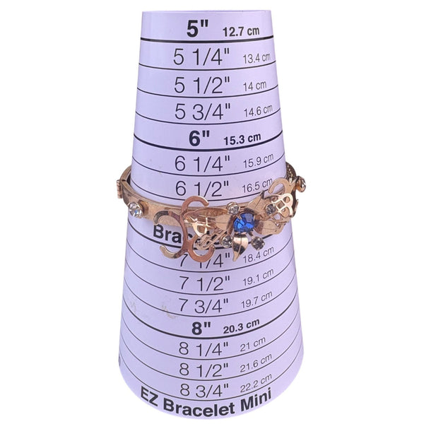 Gold Filled Womens Gold Tone & Blue Crystal Filigree Cuff Bracelet Vintage