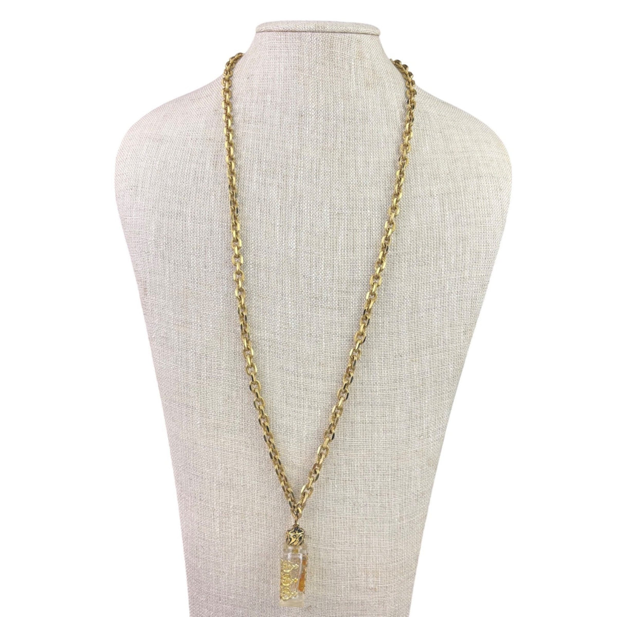 Gold Tone Womens Necklace & Glass Bottle Pendant Floral Detailing Charm Stylish