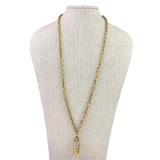 Gold Tone Womens Necklace & Glass Bottle Pendant Floral Detailing Charm Stylish