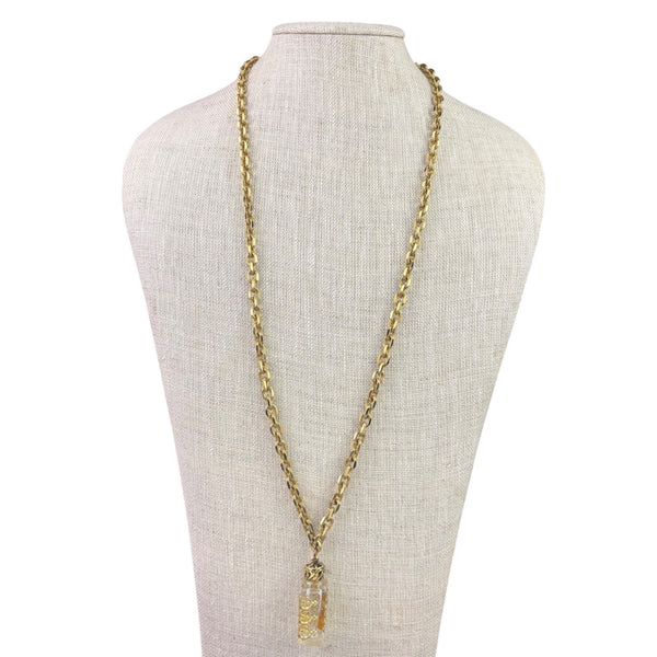Gold Tone Womens Necklace & Glass Bottle Pendant Floral Detailing Charm Stylish