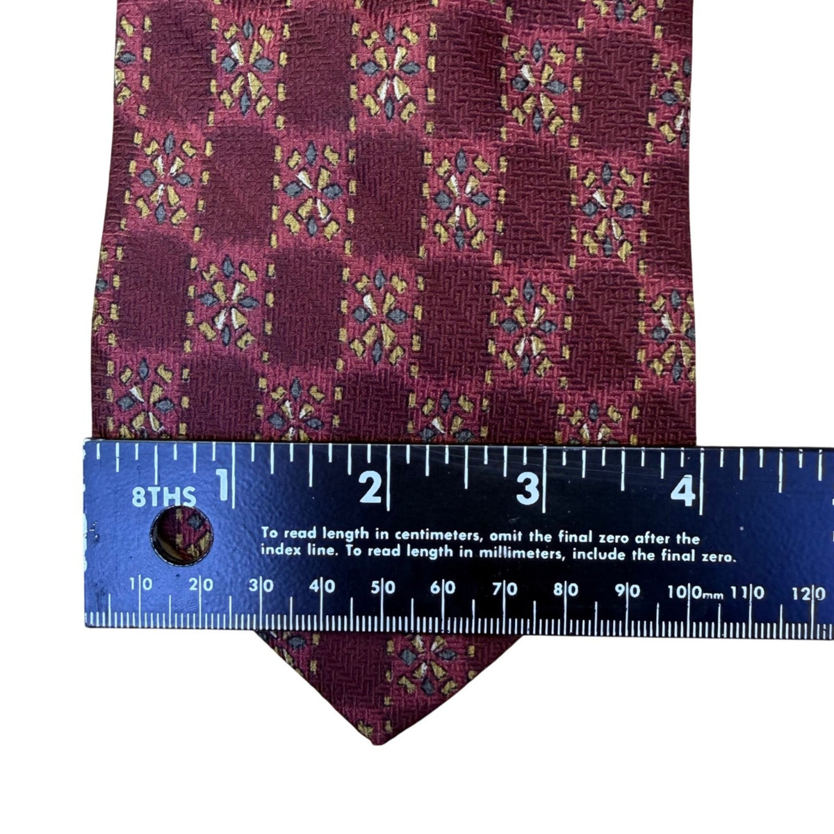 Joseph Abboud Men’s Burgundy Floral Pattern Silk Necktie Checkered Design