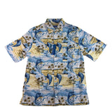 Fishing Life Mens Blue Hawaiian Fishing Shirt Short-Sleeve Casual Sz L