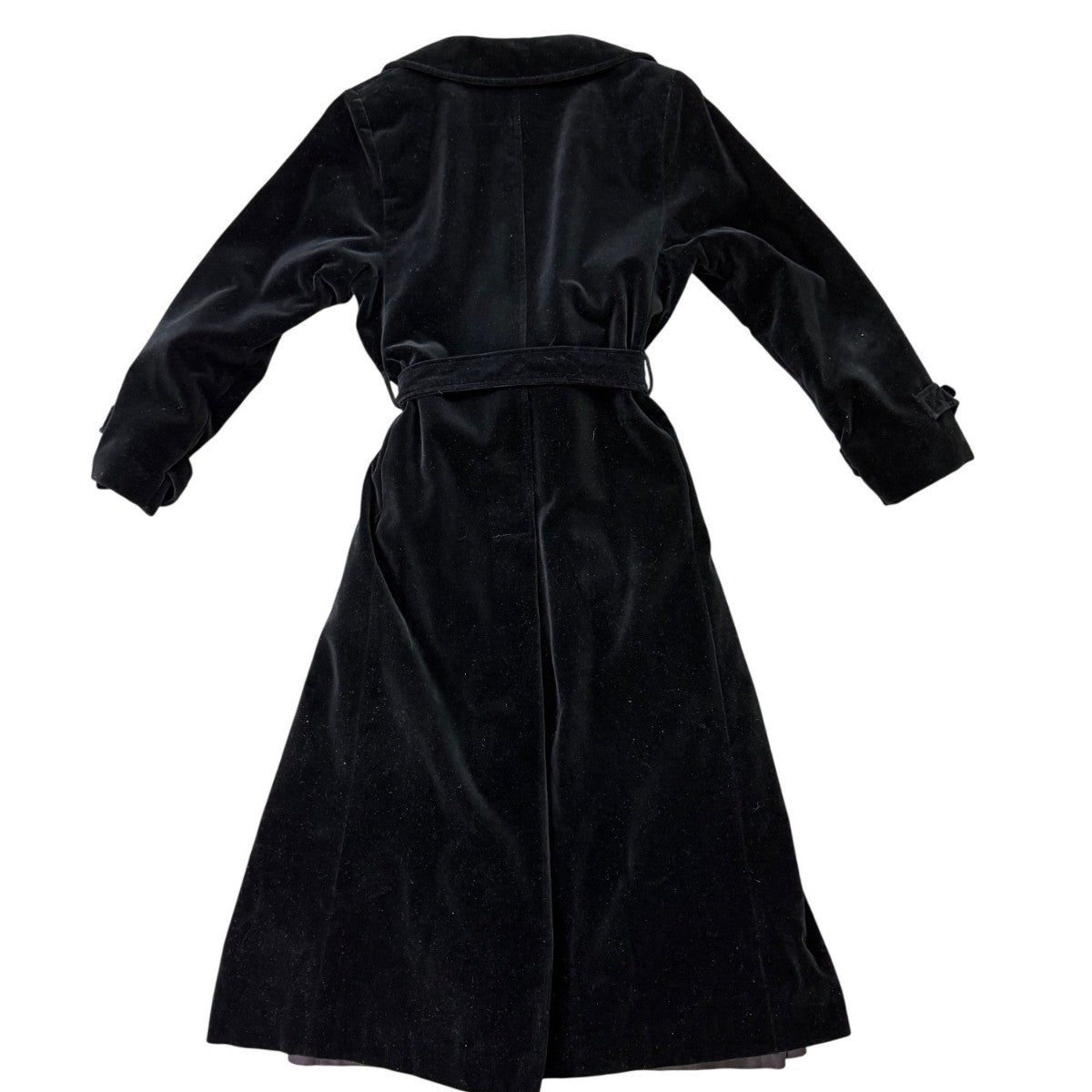 Womens Black Velvet Double-Breasted Belted Coat Warm Outerwear