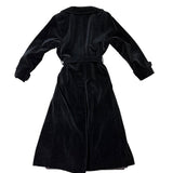 Womens Black Velvet Double-Breasted Belted Coat Warm Outerwear