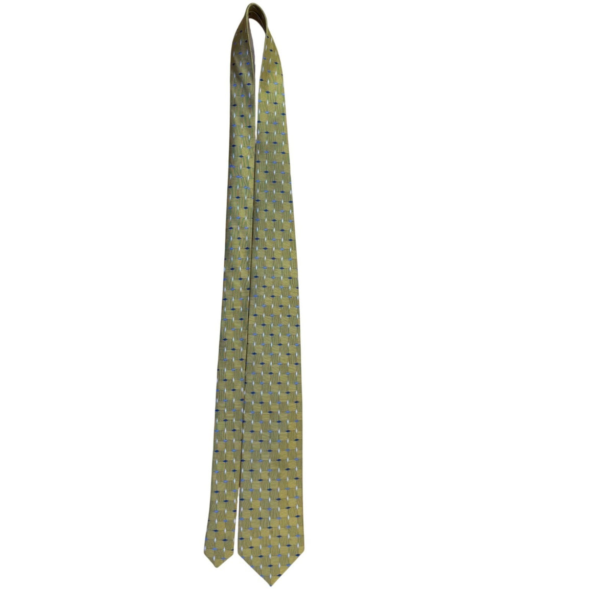 Jos. A. Bank Mens Yellow & Blue 100% Silk Handmade Geometric Print Necktie