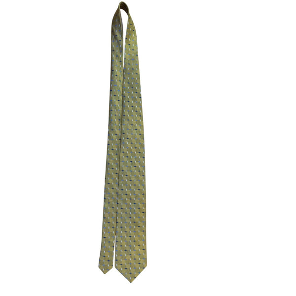 Jos. A. Bank Mens Yellow & Blue 100% Silk Handmade Geometric Print Necktie