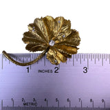 Michael Michaud Womens Gold Tone Brooch Ladys Mantle Leaf With Clear Crystals