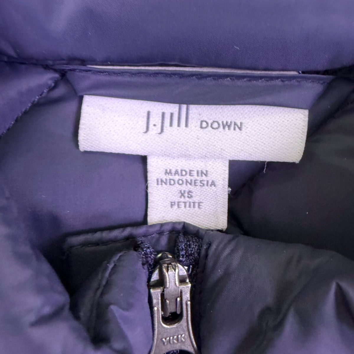 J.Jill Womens Navy Down Quilted Puffer Vest Petite Lightweight Collar Sz XS