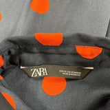 Zara Black & Red Polka Dot Long Sleeve Satin Button-Up Shirt Size M