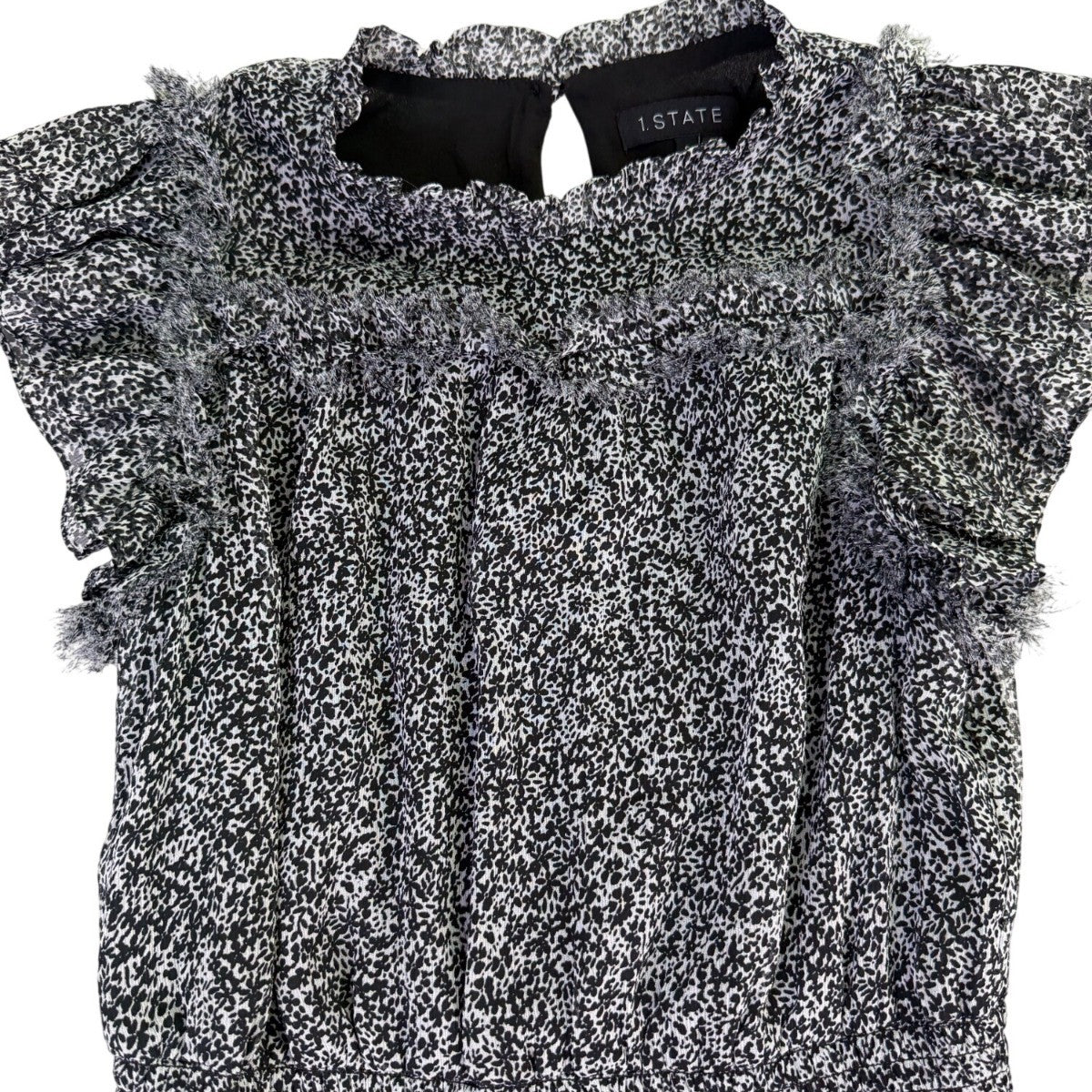 1. State Womens Black & White Ruffle Sleeve Floral Print Midi Dress Size S