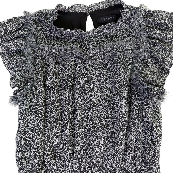 1. State Womens Black & White Ruffle Sleeve Floral Print Midi Dress Size S