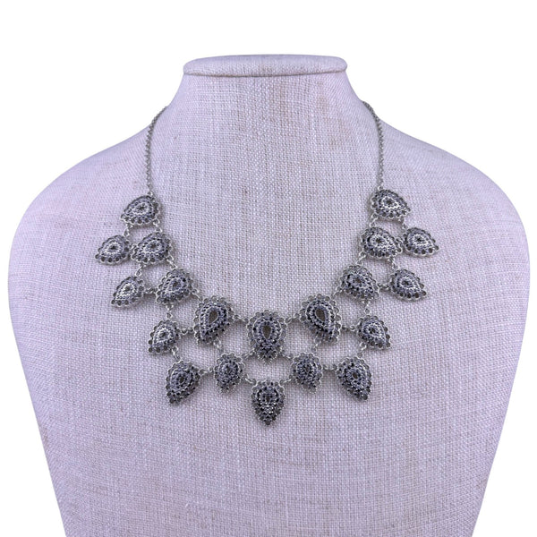 INC Womens Silver Tone Metal Bib Necklace Elegant Design Lobster Clasp