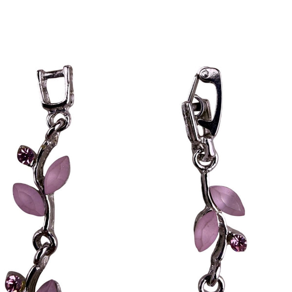 Silver-Plated Women’s Purple Floral Leaf Bracelet Rhinestone Fashion Jewelry 