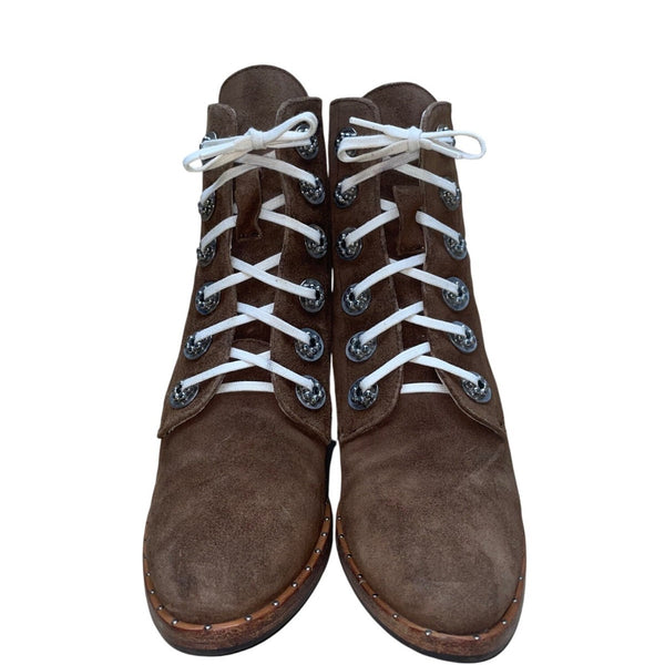 Freda Salvador Women’s Brown Suede Lace-Up Stacked Heel Ankle Boots Size 5