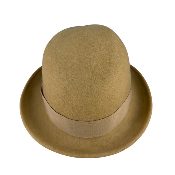 Tan Wool Mens Fedora Hat With Ribbon & Feather Accent Stylish & Classic Design