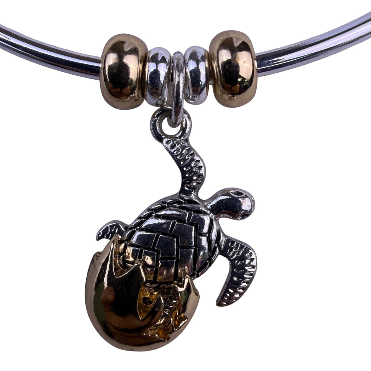 Silver Tone Womens Bangle Bracelet With Sea Turtle Charm ontemporary Design