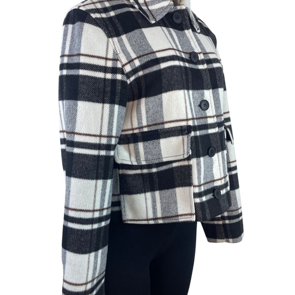 Zara Women's Black & White Plaid Button-Up Jacket With Pockets Sz S