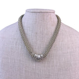 Vintage Silver Tone Mesh Choker Necklace Elegant Sculpted Bead Detail