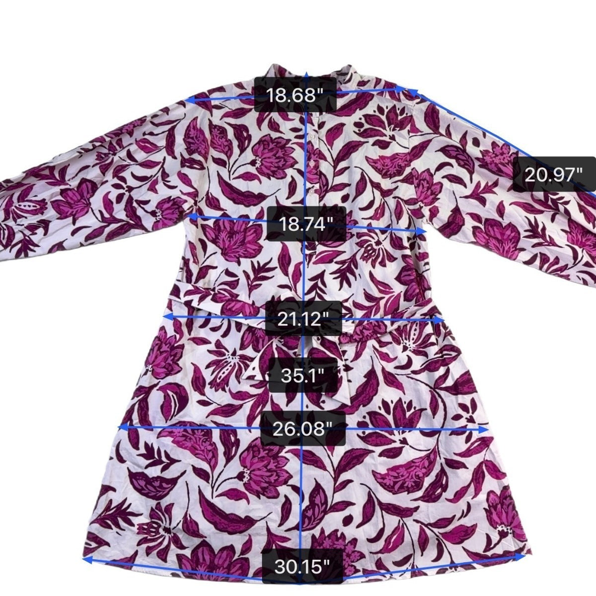 Ann Taylor Womens White & Pink Cotton Floral Print Belted Long-Sleeve Dress Size