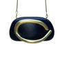 Women’s Black PU Leather With Sculptural Curved Gold Handle Crossbody Clutch