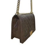 Bebe Women’s Gray Faux Leather Quilted With Gold Chain Strap Shoulder Bag