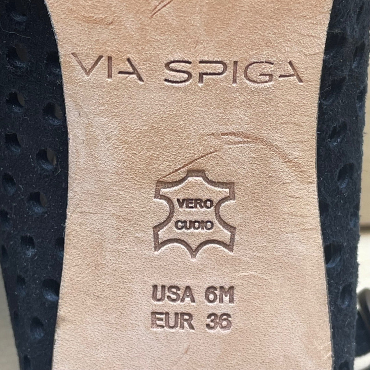 Via Spiga Womens Black Suede Slingback Perforated High Heel Sandals Sz 6M