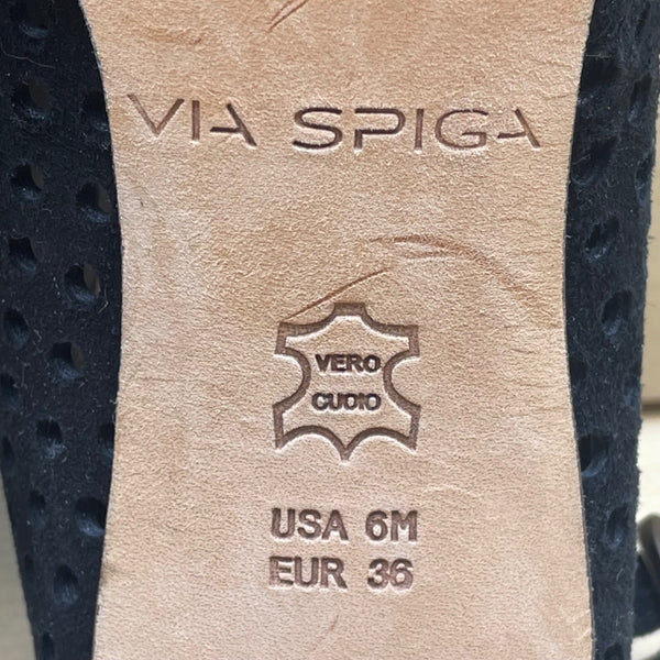 Via Spiga Womens Black Suede Slingback Perforated High Heel Sandals Sz 6M