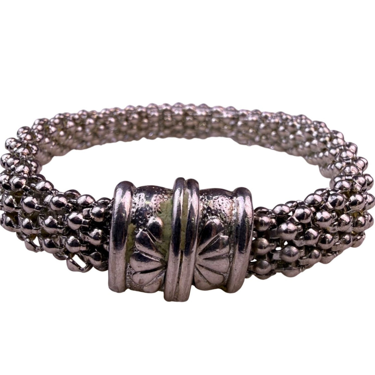 Vintage Womens Silver Tone Mesh Bracelet Adjustable Handmade Retro Style