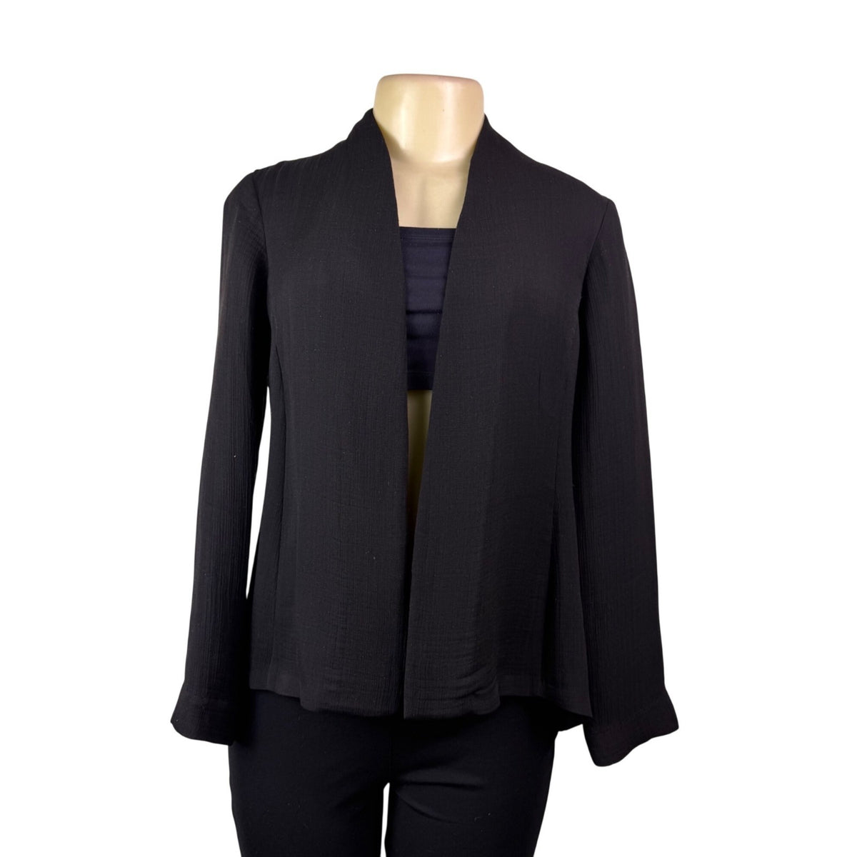 Eileen Fisher Womens Black Silk Open-Front Jacket Minimalist Design Sz XS