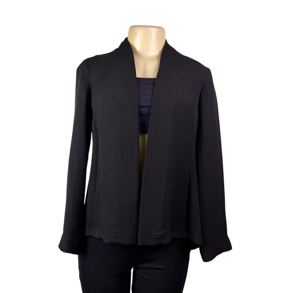 Eileen Fisher Womens Black Silk Open-Front Jacket Minimalist Design Sz XS