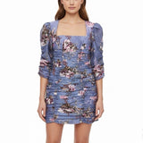 ASOS Womens Purple Floral Long Sleeve Puff Shoulder Bodycon Mini Dress Sz US 6