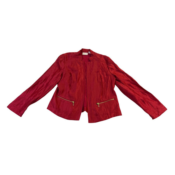 Chicos Womens Red Open-Front Long-Sleeve Jacket Stylish & Lightweight  Size 1