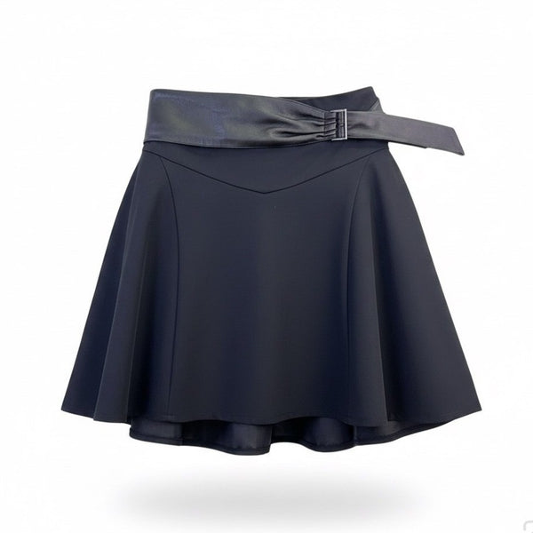 Debbie Shuchat Womens Black Flared Skirt With Faux Leather Trim Size 2
