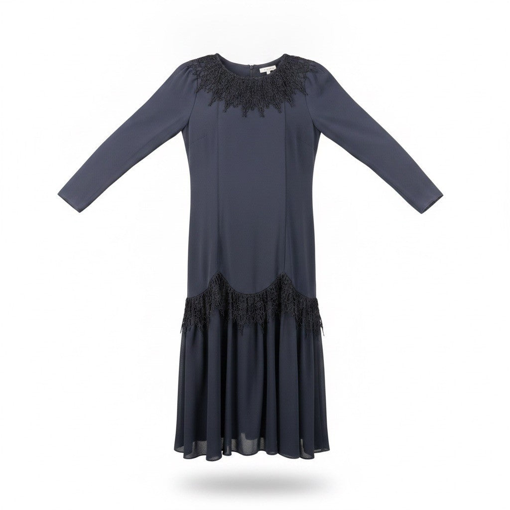 Vintage Diane Von Furstenberg Womens Navy Long-Sleeve Dress Size M