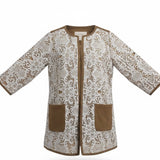 Chicos Womens Tan Lace Overlay Knit Jacket With Pockets & 3/4 Sleeves Size 2