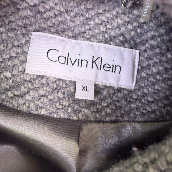 Calvin Klein Womens Gray Hooded Belted Coat Wool Blend Sz XL