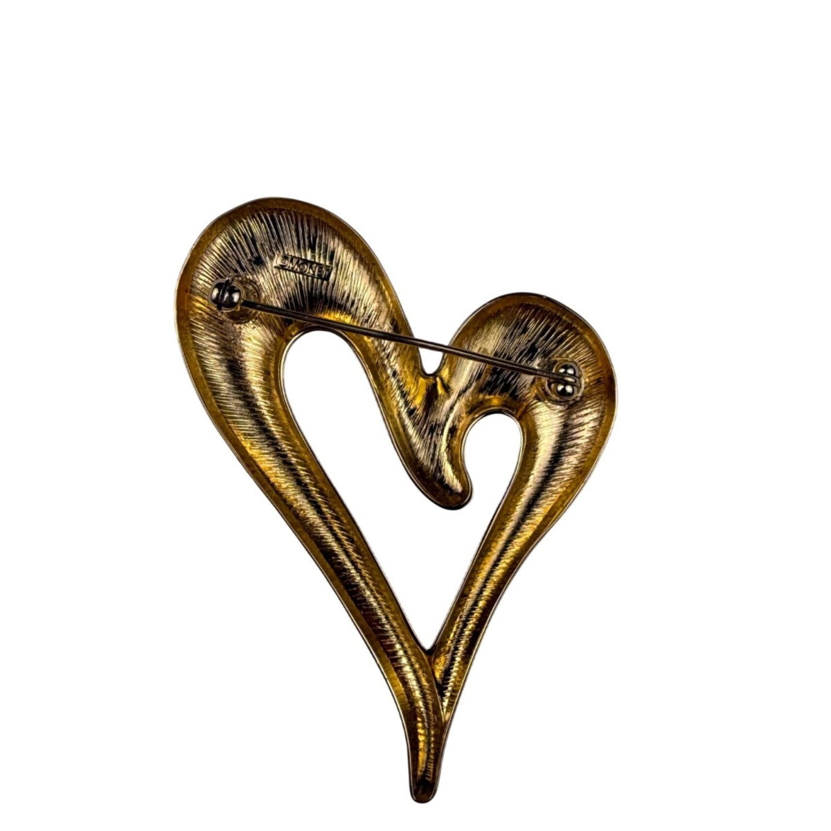 Monet Womens Gold Tone Modernist Heart Brooch Pin Textured Polished Vintage