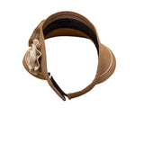 Beige Woven Womens Straw Sun Visor With Floral Accent Adjustable  Closure