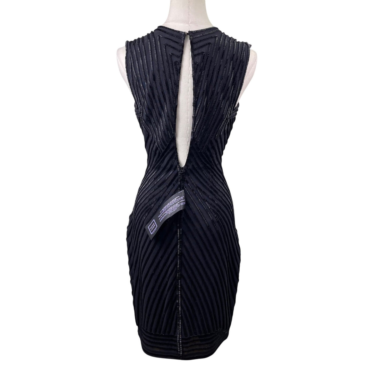 Herve Leger Womens Black Sleeveless Geometric Beaded Dress Evening Wear Sz XS