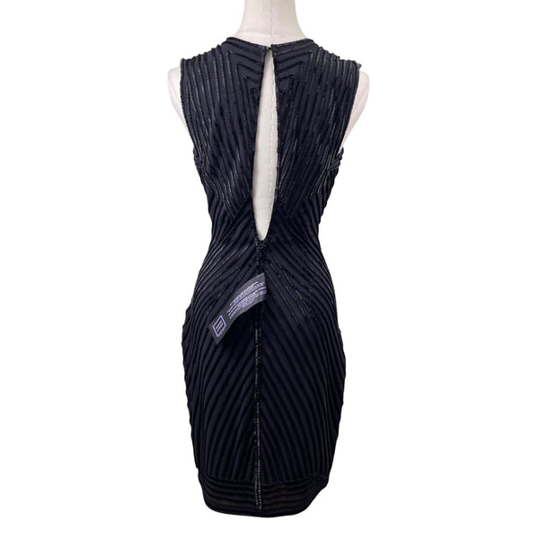 Herve Leger Womens Black Sleeveless Geometric Beaded Dress Evening Wear Sz XS