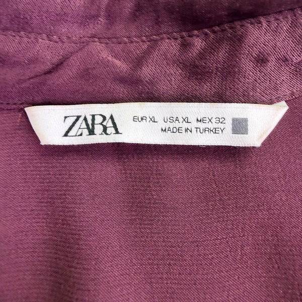 Zara Womens Purple Satin Button-Up Long-Sleeve Blouse Lightweight Sz XL 