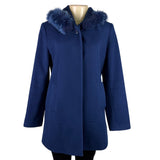 Pendleton Womens Navy Wool & Cashmere Coat With Fox Fur Trim Hood Size 8